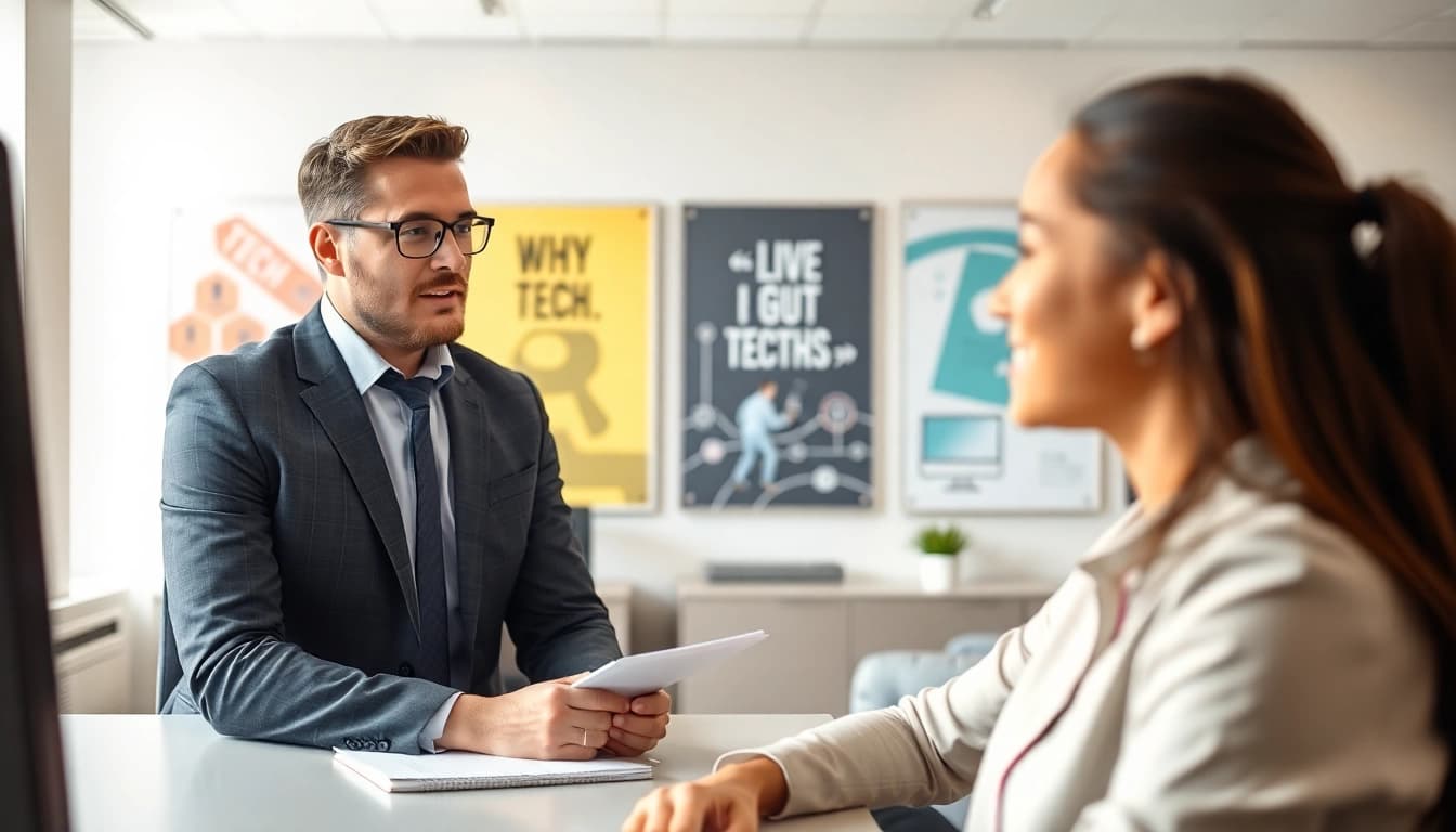 Headhunter IT führt ein Gespräch mit einem Kandidaten in einem modernen Büro.