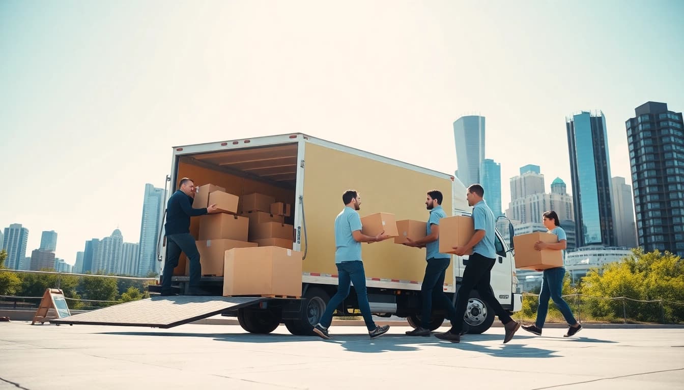 Umzugsunternehmen Speyer team loading truck with furniture in a professional moving scene.