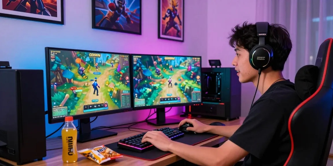 Exciting gaming session at home with GEMWIN displaying on screens, emphasizing vibrant online gameplay.