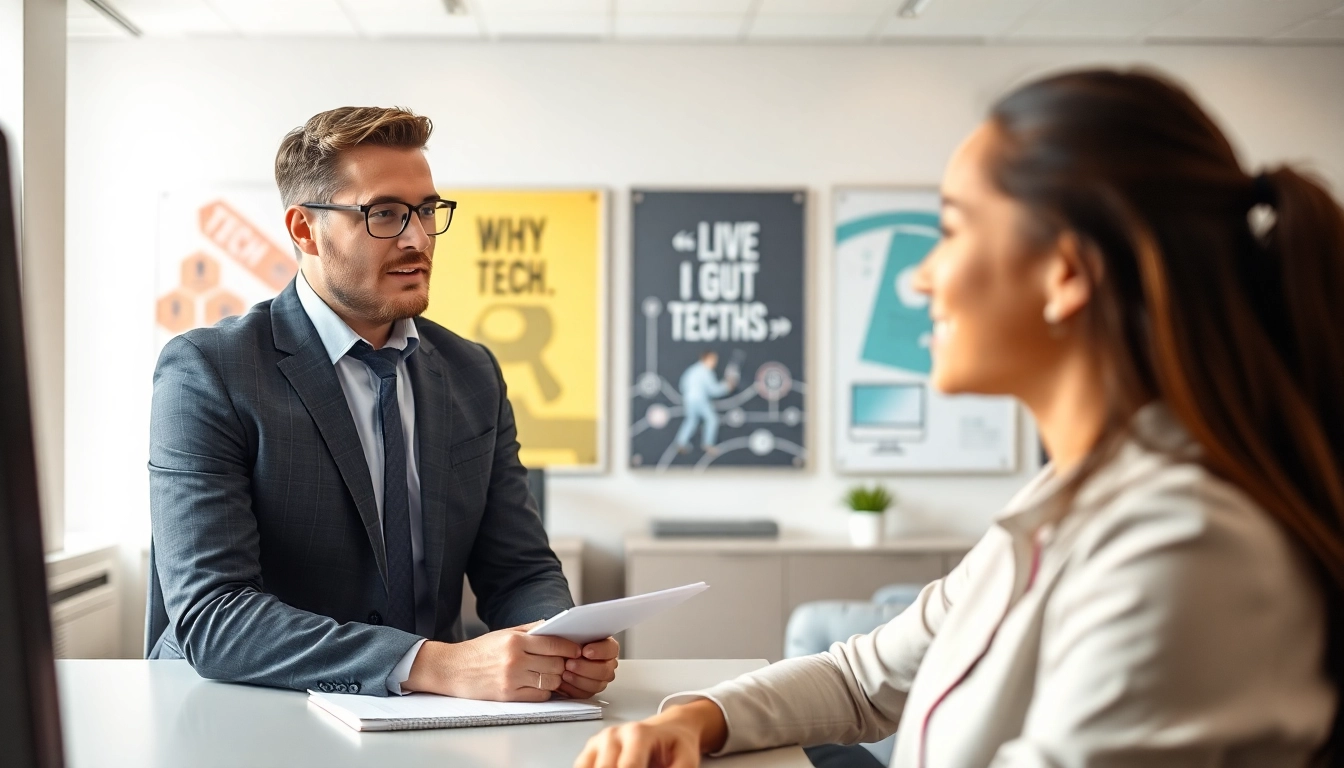 Headhunter IT führt ein Gespräch mit einem Kandidaten in einem modernen Büro.