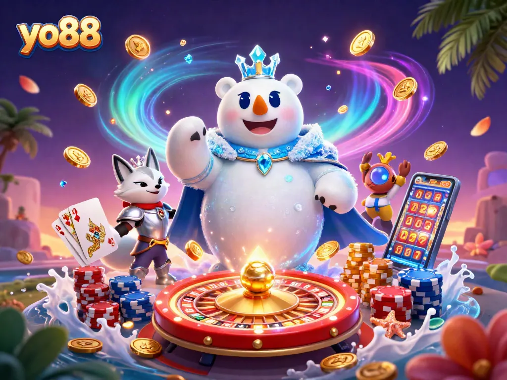 Experience yo88 with vibrant gameplay featuring a polar bear king and dynamic casino elements.