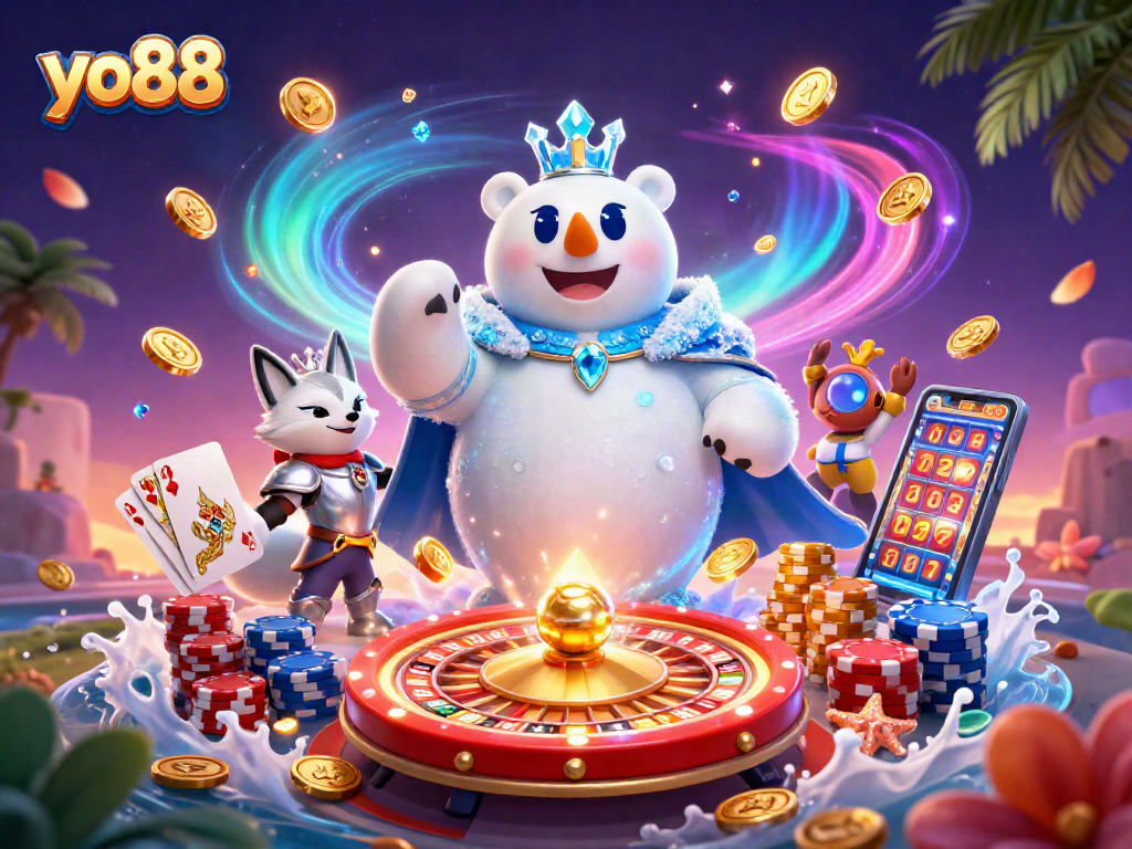 Experience yo88 with vibrant gameplay featuring a polar bear king and dynamic casino elements.
