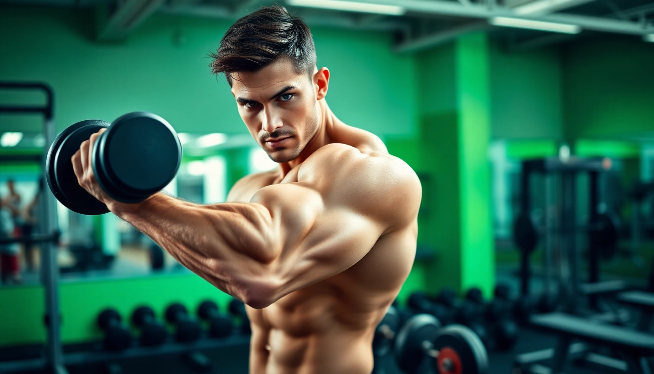 Sustanon 250 kaufen – fitness model demonstrating strength in gym environment.