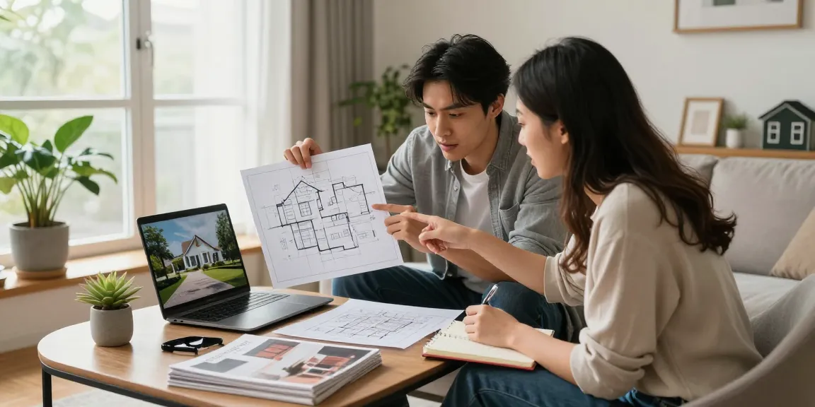 Junge Familie plant ihren Traum vom Eigenheim-Blog mit Immobilienanzeigen und modernen Einrichtungen.