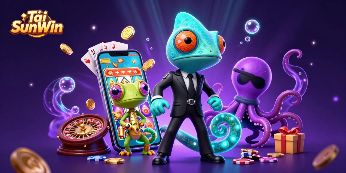 Tải SunWin brings vibrant slot gaming to life with a colorful 3D casino illustration.