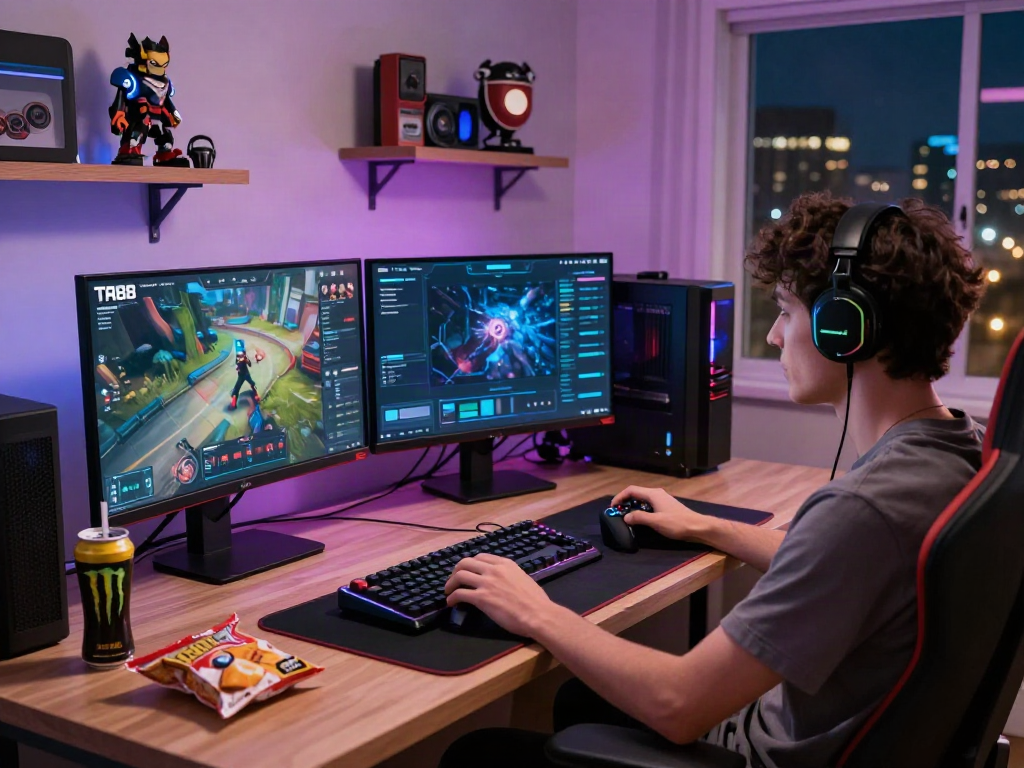 Engaged gamer playing on TA88 platform in a modern gaming setup.