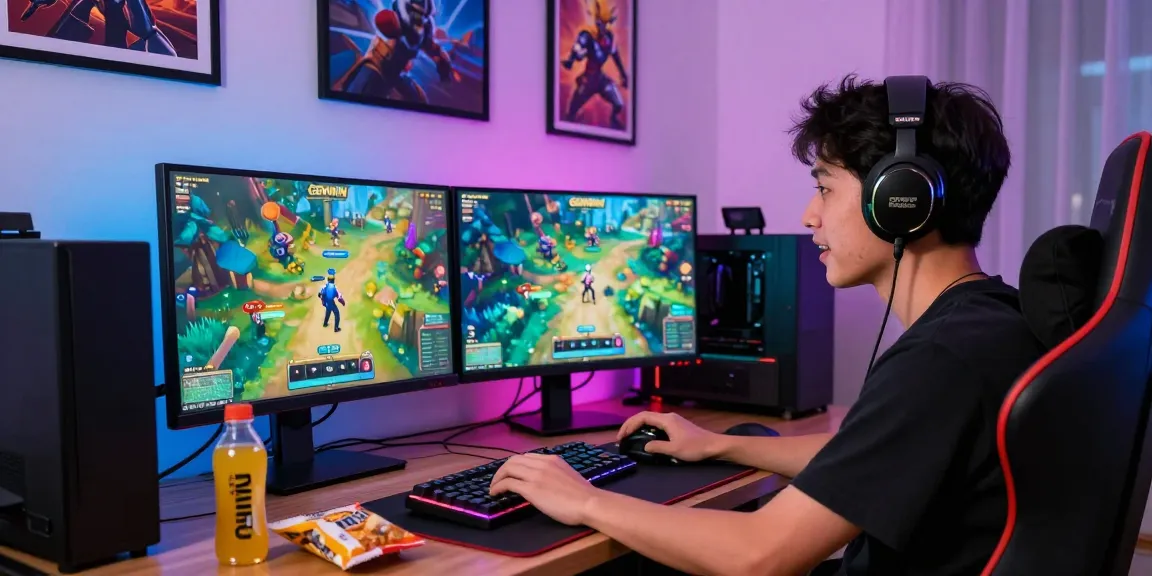 Exciting gaming session at home with GEMWIN displaying on screens, emphasizing vibrant online gameplay.