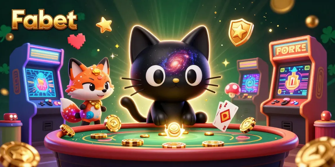 Fabet brings excitement to a cosmic casino with a swirling black hole cat and vibrant arcade elements.