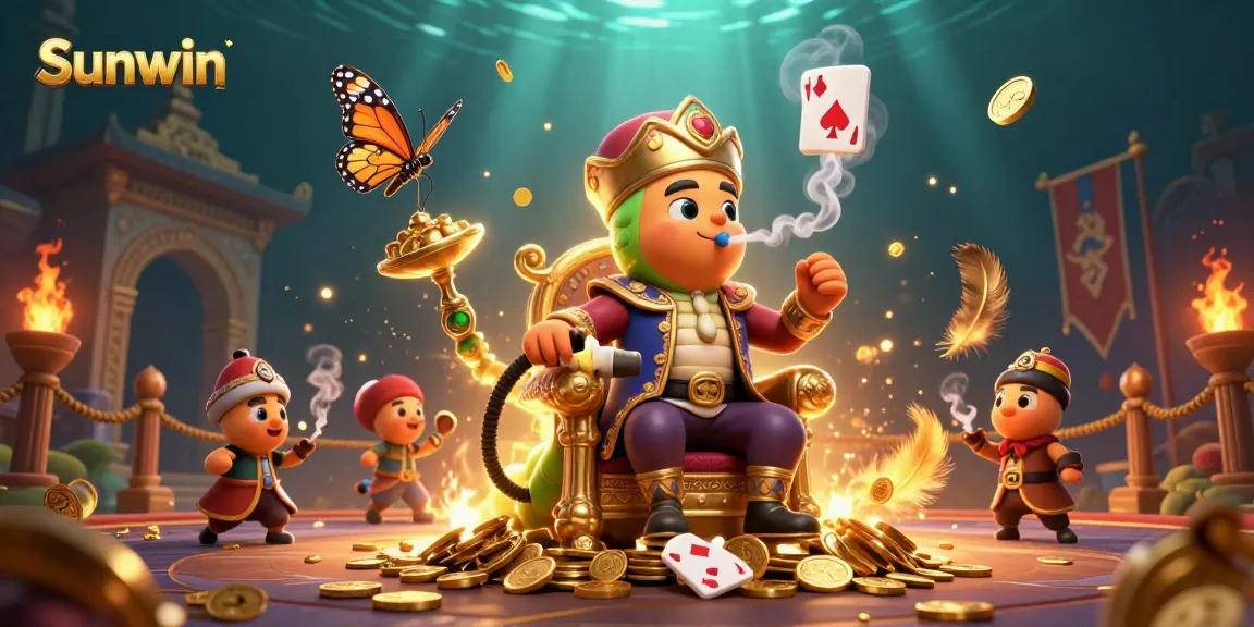 Win big at Sunwin with a dynamic 3D illustration showcasing vibrant casino elements.