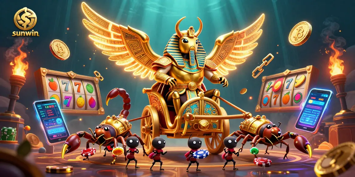 Experience thrilling gameplay with sunwin, showcasing a vibrant 3D cartoon casino scene filled with slot symbols and crypto coins.