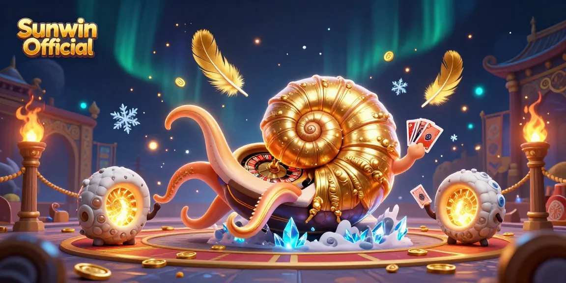 Play vibrant games at Sunwin Official with a giant nautilus roulette wheel amidst golden treasures.