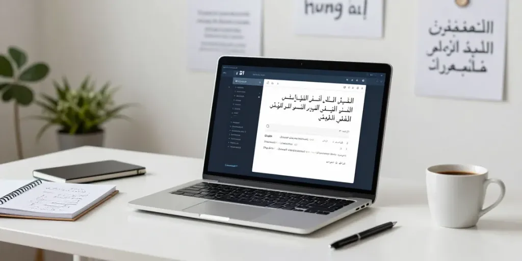 Arabisch lernen in Marokko mit innovativen Technologien und Sprachlern-Apps am modernen Arbeitsplatz.