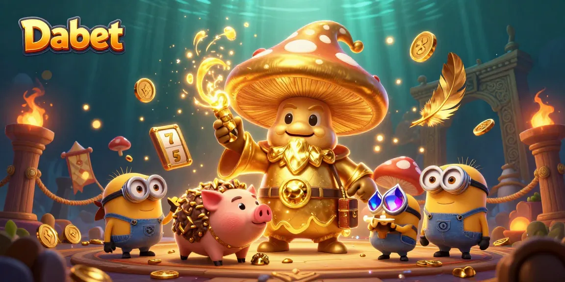 Dabet's thrilling slot game scene with magic, treasures, and vibrant casinos.